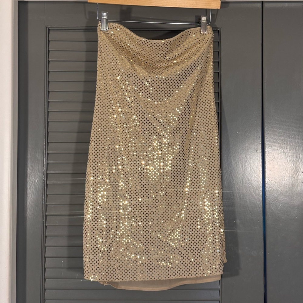 Express Y2K Gold Metallic Sparkly Strapless Dress